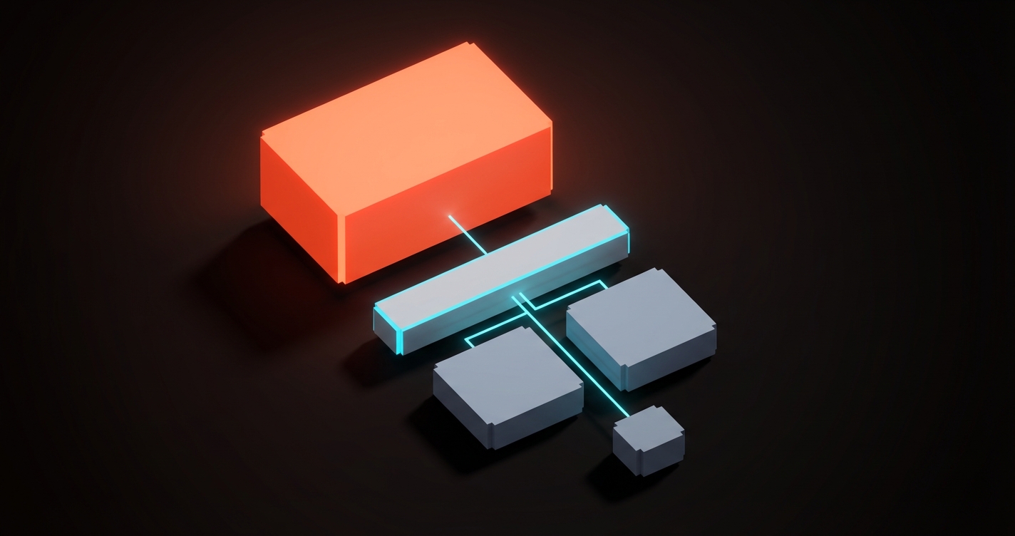 Вид сверху вокселей, показывающий большие, средние и маленькие элементы, расположенные в четком порядке чтения