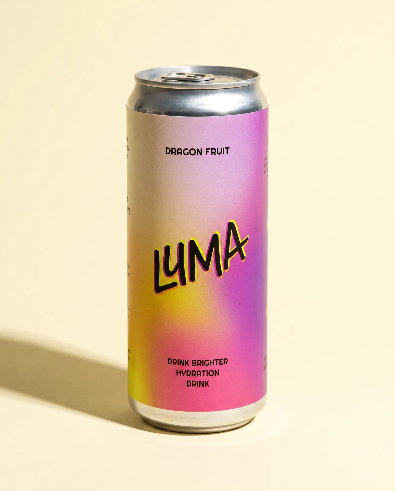 A Luma can on the brand cream with a long soft shadow